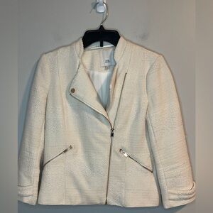 River Island Cream Boucle Moto Biker Jacket UK 6 (US2)